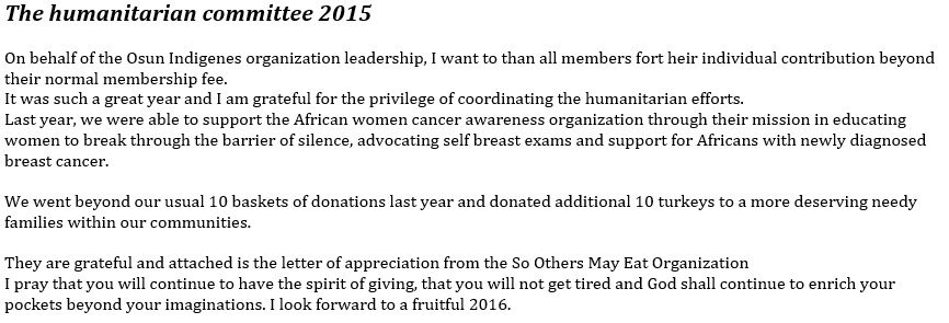 Humanitarian Committee Report 2015